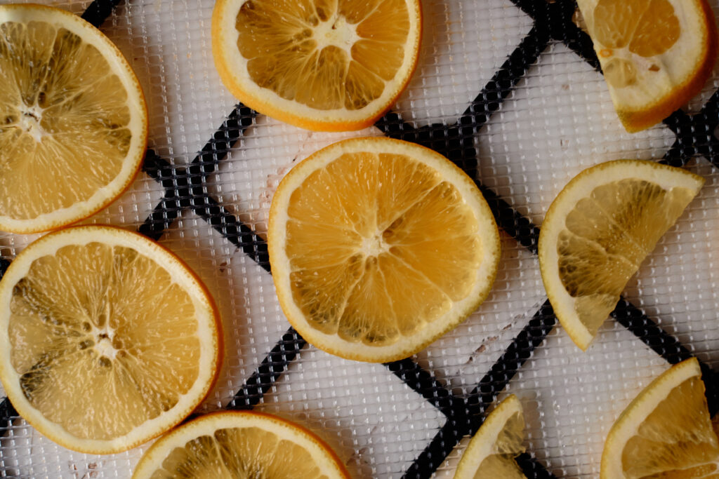 orange slices on dehydrator rack